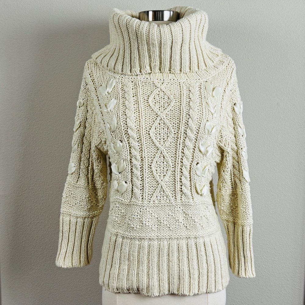 Denim & Supply Ralph Lauren Chunky Knit Turtleneck Sweater Ivory Cable Fisherman